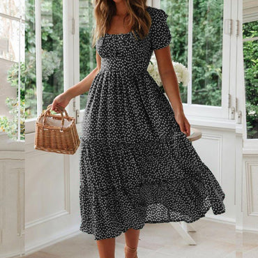 Vestidos Vintage Vintage Print Puff Sleeve summer Beach sweet dresses Casual Square collar floral maxi long dress 2022 festa