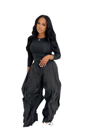 Fall 2025 Outfits Women Two Piece Set Solid Casual Long Sleeve Tops and Ruffle Drawstring Jogger Pants Streetwear Matching Sets