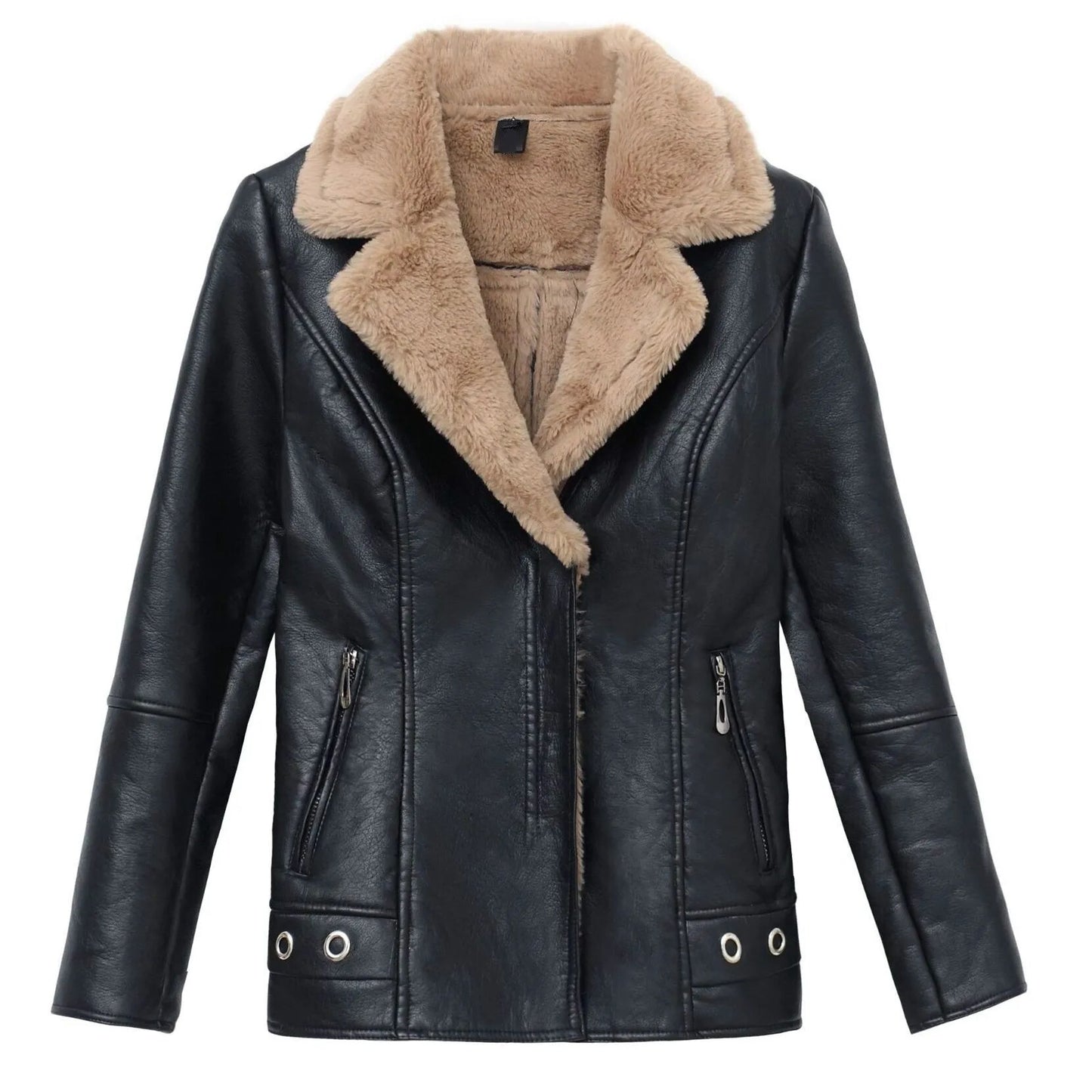 2023 Autumn Winter Women Leather Jacket Faux Fur Coat Warm Plush Thicken Female Slim Short Outwear Biker Motorcycle Clothes