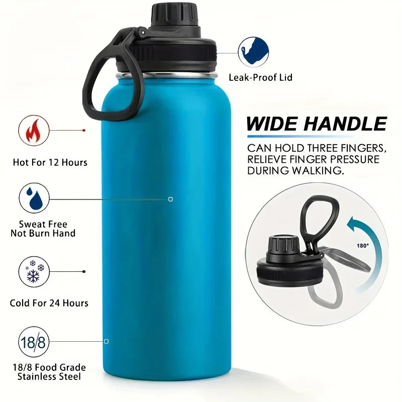 1pc Stainless Steel Insulated  1000ml/32oz Leakproof Water Bottle Double Wall Vacuum Thermal Drinkware Cup Perfect For Outdoor