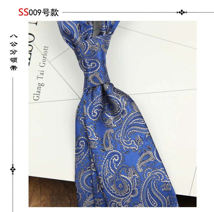 2024 New Brown Polyester Jacquard Men's Neckties 8CM Striped Dots Plaid Business Formal Neck Ties Wedding Party Suit Cravat Gift