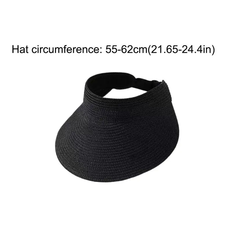 UPF50+ Foldable Straw Sun Visor Hat For Women, Wide Brim UV Protection Ponytail Hollow Beach Summer Sun Hat