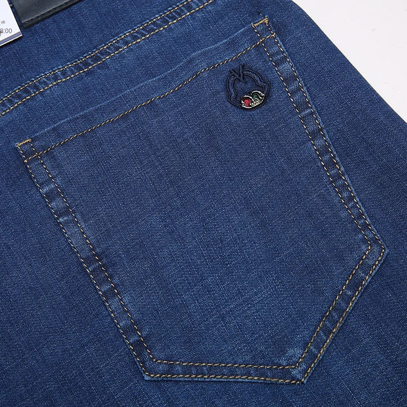 Summer Thin Denim Jeans For Men Straight Loose Stretch Casual Pants Men Blue Black Gray Trousers Mens Jean Clothing Size 40 42