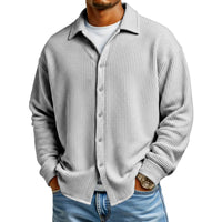 Men Casual Button Down Shirt Long Sleeve Collar Shirt Waffle Texture Loose Fit Fashion Men Top Trendy Outfit Daily Wear