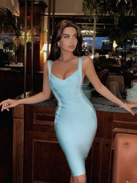 High Quality Women Sleeveless Rayon Bandage Dress Celebrity Elegant Green Purple Pink Bodycon Cocktail Party Dress Vestidos