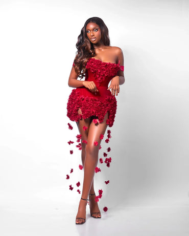Fashionable Short Velvet Handmade Flower Black Girl Cocktail Ball Dress New Sexy Off Shoulder Birthday Party Dress Customized