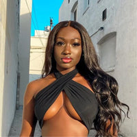 Sexy Cross Halter Corset Tank Tops Y2K Fashion Black Hollow Out Camis Women Tube Tops Backless Slim Crop Top 2024 Woman Clothing