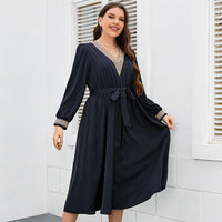 Della Mel Plus Size Women Clothing Long Sleeve Dress Urban Office V Neck Elegant Female Evening A-line Casual Party Long Dresses