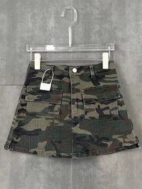 Zoki Sexy Women Streetwear Camouflage Cargo Skirt High Waist American Retro Mini Skirts Harajuku Female Pockets A Line Skirt New