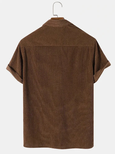European American Shirts 2022 New Men's Casual Loose Simple Lapel Corduroy Short-sleeved Shirt Men Clothing