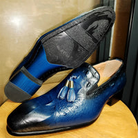 Men's Genuine Leather Tassel Loafers Black Formal Slip-On Dress Shoes Wedding Men's Footwear 2025 Style