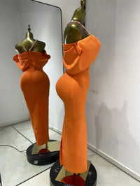 Women Luxury Orange Crystal Halter Off Shoulder Long Bandage Dress One Piece Celebrity Evening Club Party Dresses Wholesale