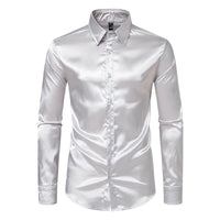 Men's Black Satin Luxury Dress Shirts Fashion Silk Smooth Tuxedo Shirt Solid Wedding Party Prom Casual Shirt Business Office