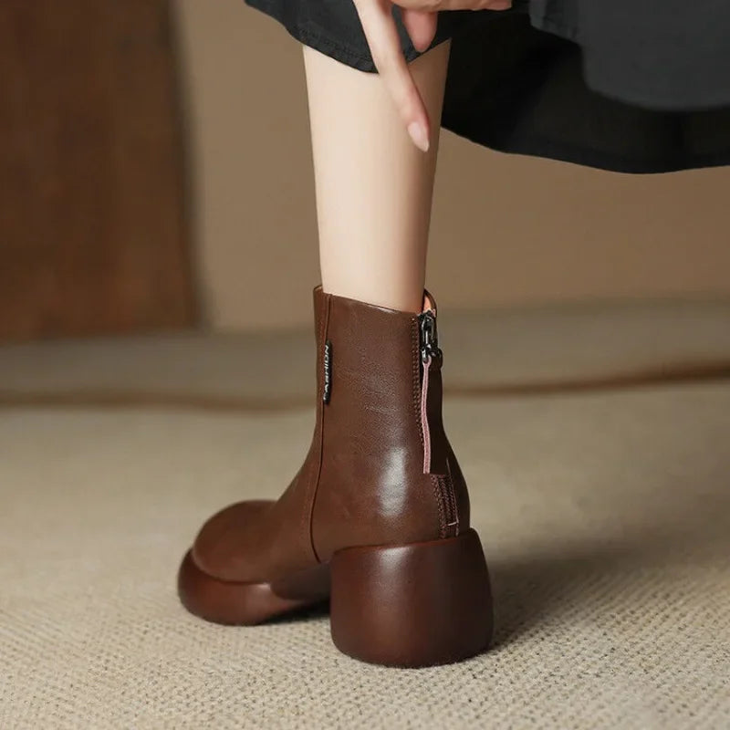Booties Round Toe Women's Ankle Boots Fashion 2024 Very High Heels Heeled Female Short Shoes Chic and Elegant Boot Footwear Pu