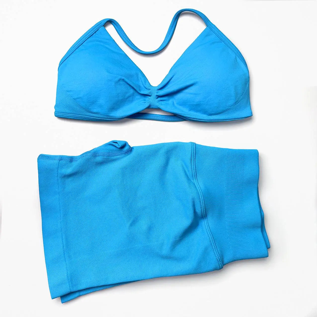 Seamless 2 Pieces Strappy Yoga Halter Bras Sets Scrunch Butt Sports Shorts Quick Dry Backless Gym Crop Tops with Pad Push Up Set