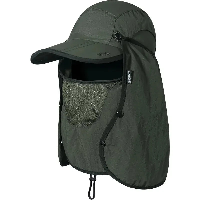 UPF 50+ Sun Hat Foldable with Face Mask Neck Cover, Lightweight Breathable Windproof Fishing Hat for Men Women OutdoorTravel