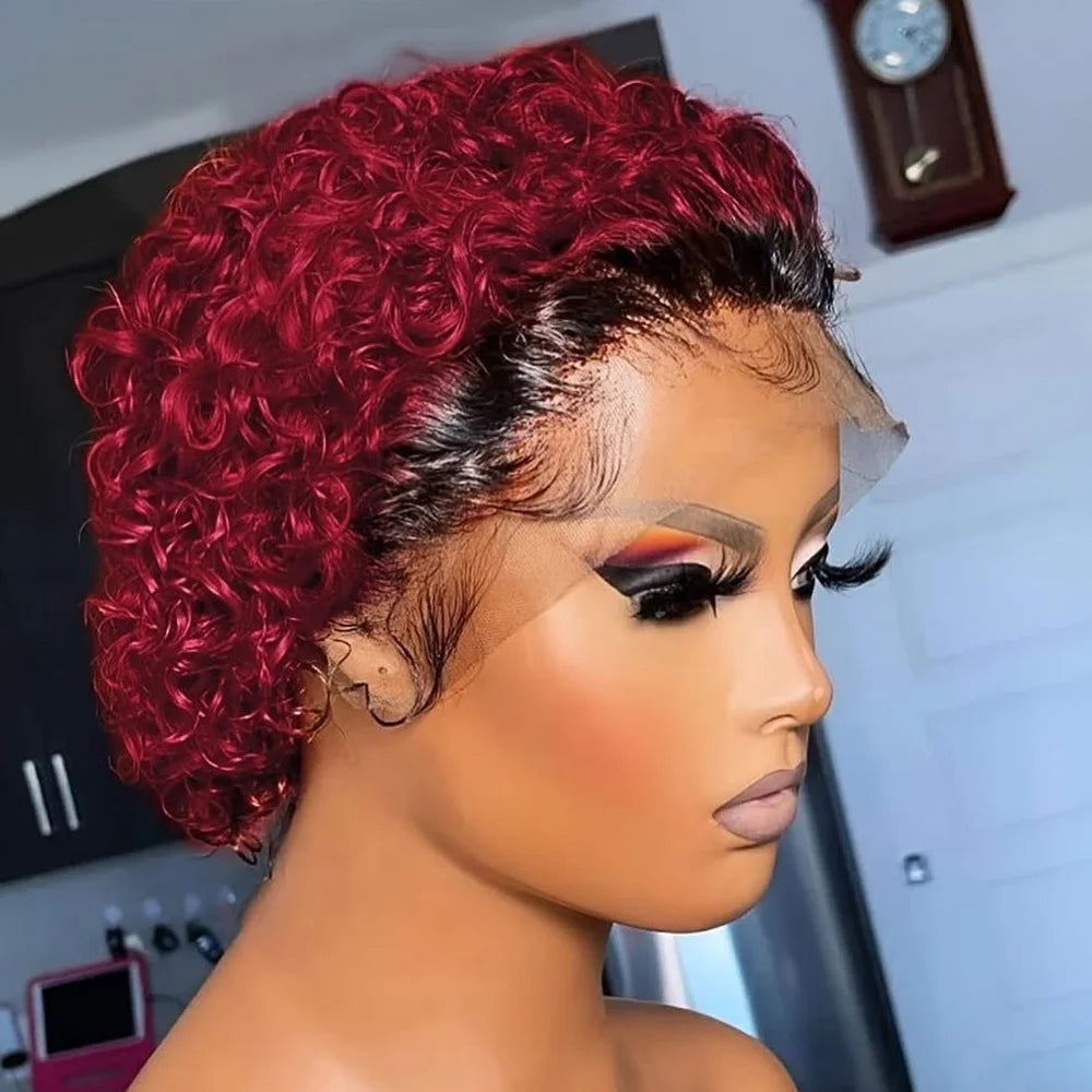 Pixie Curls 100% Human Hair 13x4 Lace Frontal Wigs Pixie Cut Short Bob Human Hair Wig Transparent Lace Front Human Hair Wig