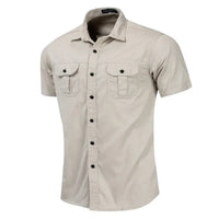 2023 New Mens Military Shirt Men Short Sleeve Cargo Shirts 100% Cotton Casual Solid Shirt Male Pocket Work Shirt