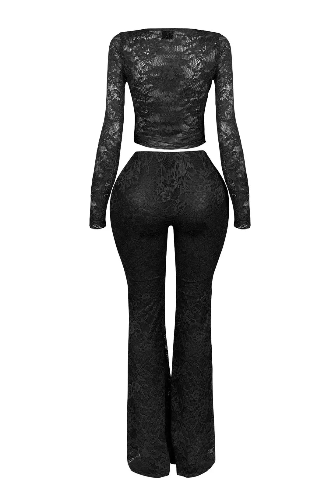2025 Women's Set Long Sleeve Lace See Through Shirt + Long Pants Street Evening Sexy Two 2Piece Sets Outfits Tracksuit