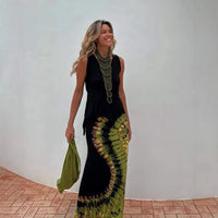 Sexy Hollow Tie-up Backless Vacation Dress Women Print U-Neck Package Hip Slim Party Dresses Casual Sleeveless Female Vestidos
