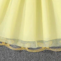 Dress For Girls Yellow O-Neck Fly-Sleeve Tulle Bowknot 8-12 Years Summer Elegant Sweet Style Princess Dress kids Clothing