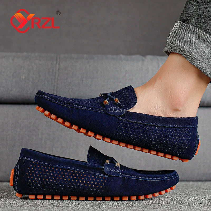 YRZL Men Loafers Casual Slip on Shoes Soft Hollow Leather Lightweight Loafers Man Breathable Comfortable Driving Shoes for Men