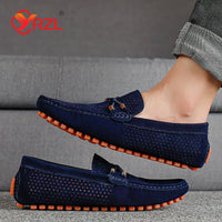 YRZL Men Loafers Casual Slip on Shoes Soft Hollow Leather Lightweight Loafers Man Breathable Comfortable Driving Shoes for Men