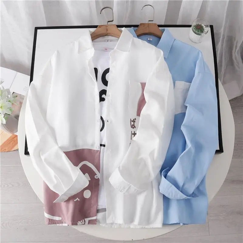 2023 New Spring and Autumn Fashion Trend Simple Polo Neck Cat Print Casual Loose Versatile Long Sleeve Shirt Unisex Couple Shirt