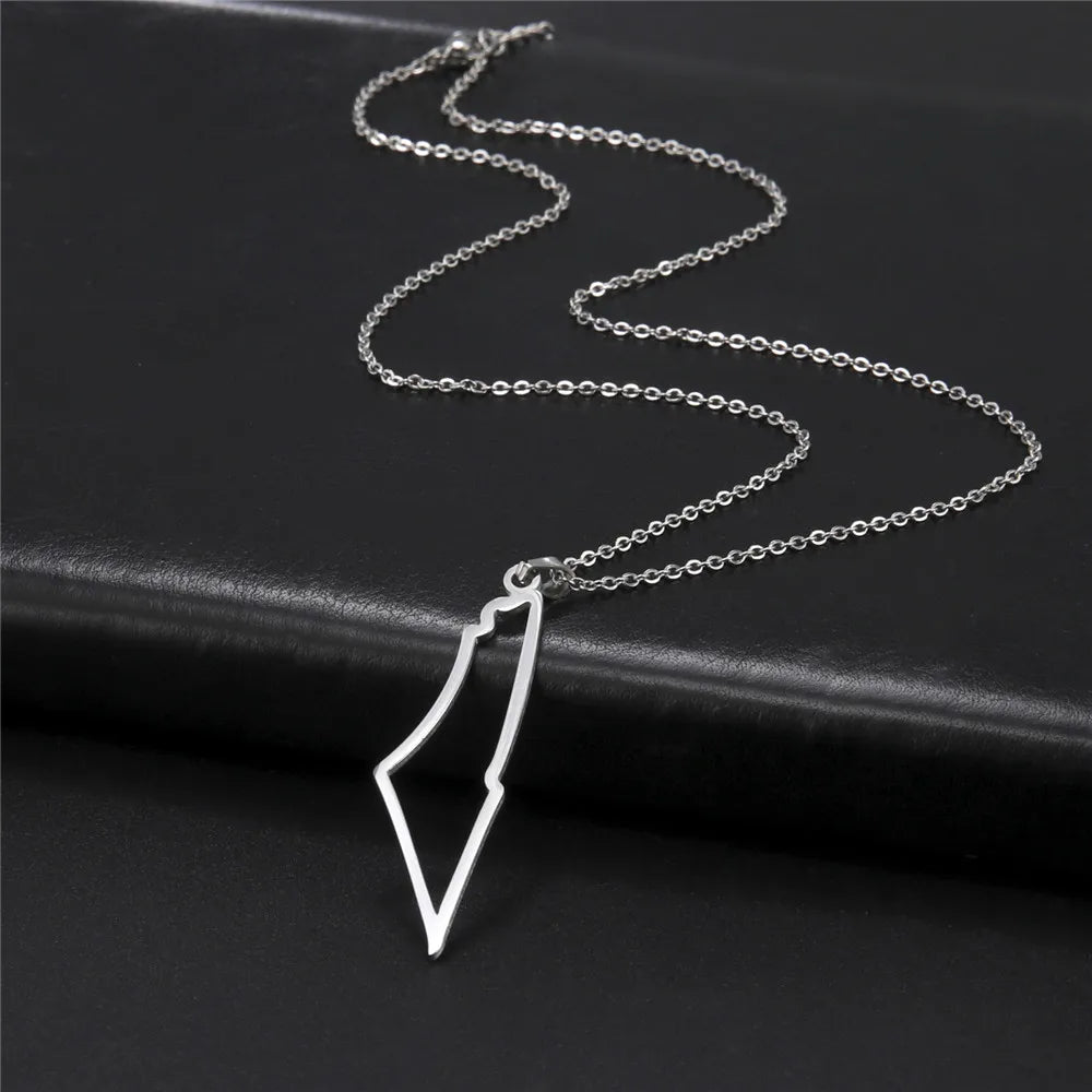 Skyrim Israel and Palestine Map Pendant Necklace for Women Men Stainless Steel Gold Color Neck Chains Country Geography Jewelry