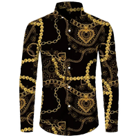 Fashion Luxury Golden Flower Print Men's Shirts Baroque Style Short/Long Sleeve Lapel Button Up Tops Social Hawai Party Cardigan