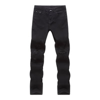 Punk Street Style Ripped Skinny Jeans Men Vintage Wash Solid Denim Trouser Mens Casual Slim Fit Pencil Denim Holes Pants 2024
