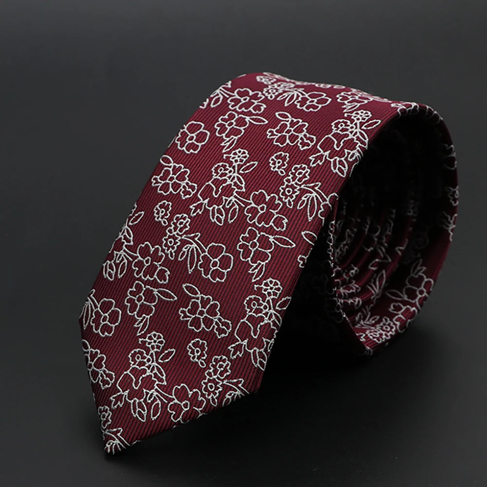 New Men Ties Solid Color Stripe Print Floral 6cm Jacquard Business Neckties Narrow Skinny Tie Wedding Prom Daily Wear Accessory