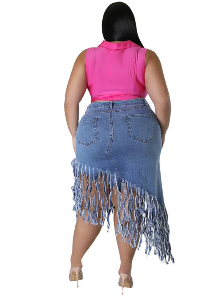 Wmstar Plus Size Only Skirts Women's Clothing Denim Maxi with Tassel Sexy Bodycon New In Outfits Wholesale Dropshipping 2023