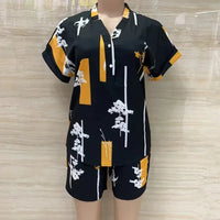 African Fashion Streetwear Two Piece Set for Women Summer Outfits Printed Short Sleeve Shirt Top Short Sets Matching Sets
