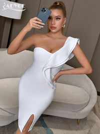 New Summer Women Bandage Dress Sexy One Shoulder Ruffles Bodycon Club Dresses Vestidos Celebrity Evening Party Dress