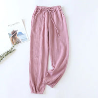 Japanese-style New Spring And Summer Women's Trousers 100% Cotton Crepe Cloth Large Size Color Tie Pants Casual Pants Home Pants
