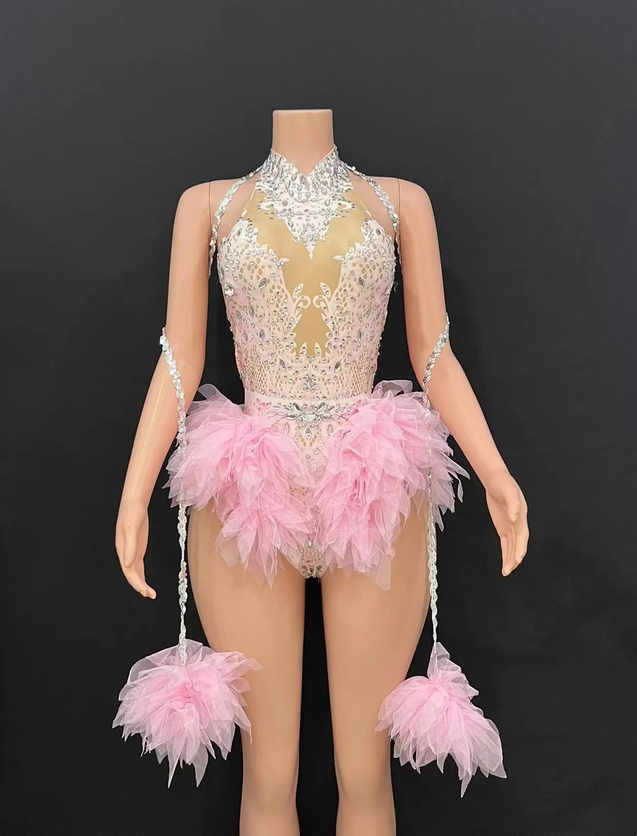 Bar ds Korean women's club nightclub pink diamond conjoinedgogo sexy hot dance interactive Kpop costume set X007
