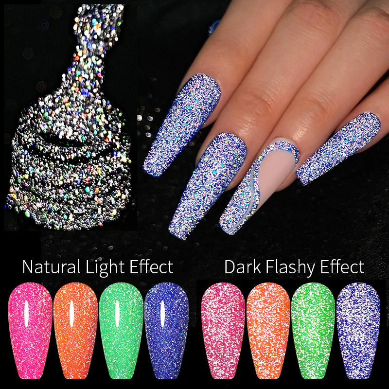 LILYCUTE 7ml Laser Reflective Glitter Top Coat Gel Nail Polish Semi Permanent Shiny Sequins UV LED Varnish Nail Art Decoration