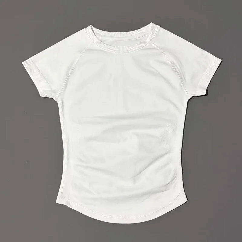HISTELLO Sport Short Sleeve Top Women Gym Yoga Top Workout Clothes Sports T Shirt Fitness Activewear Running Tight Tops