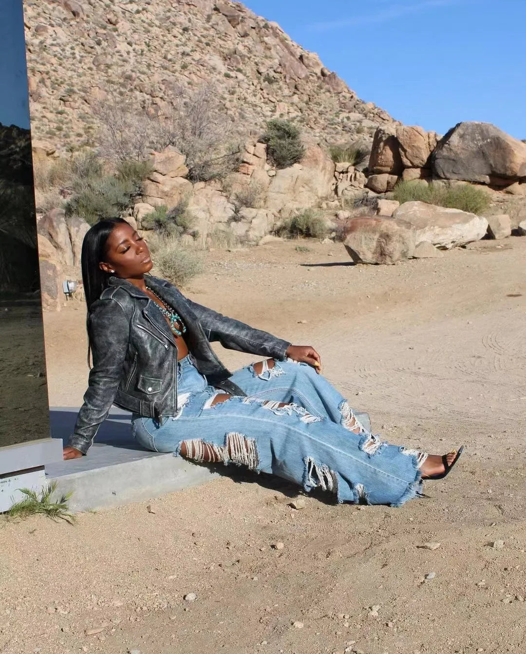 New Fashion Women's Jeans Loose Ripped Mid-Waist Comfortable Temperament Commuter Summer Ladies Solid Color Denim Pants