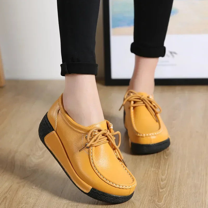 Women Loafers Autumn New Lace Up Platform Casual Shoes Fashion Ladies Non-slip Walking Shoes Female Rocking Shoes Size 41