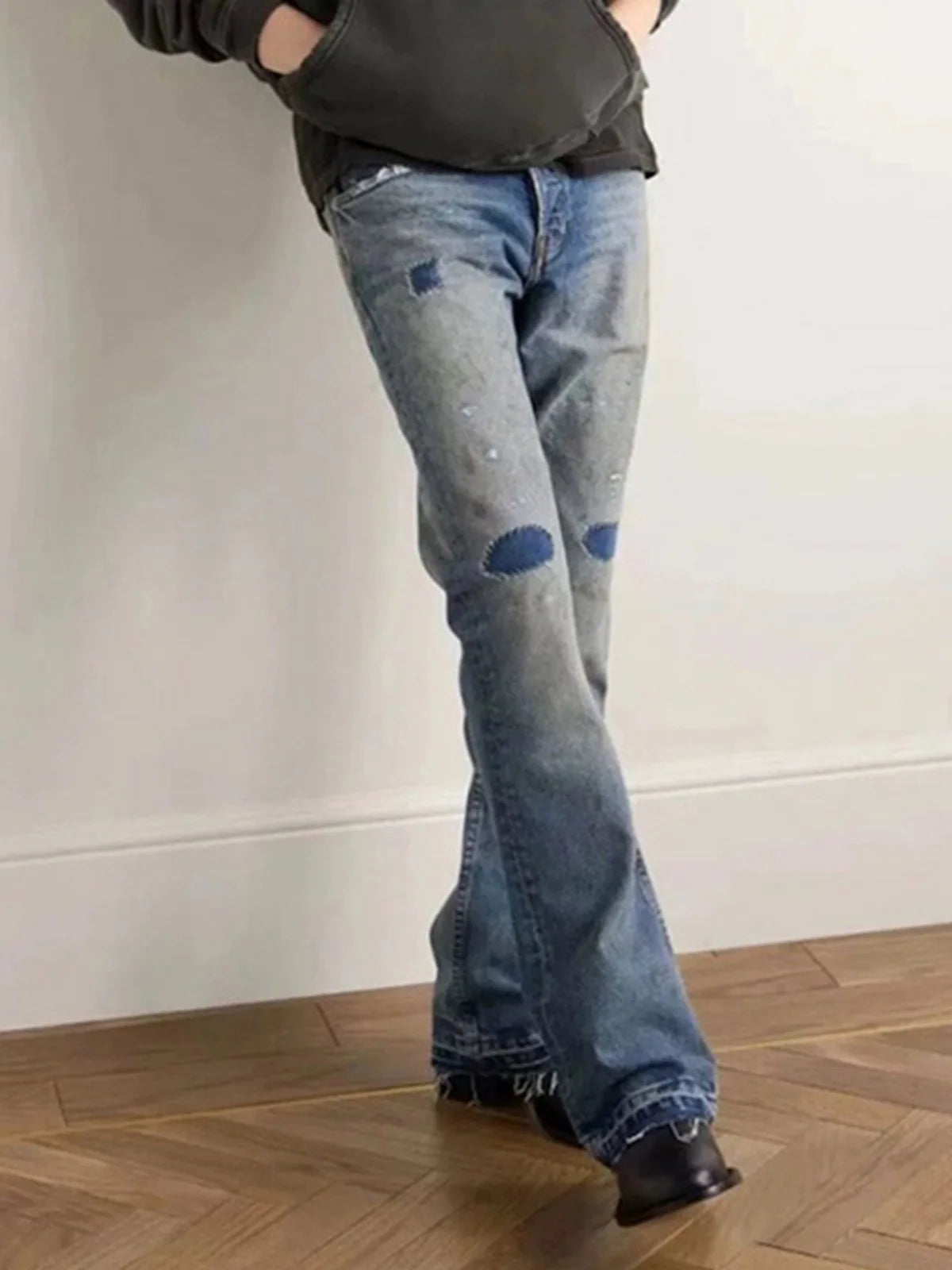 MIJKO Washed Frayed Vintage Jeans Pants Mens Straight Retro Casual Denim Trousers Cargos FJ069