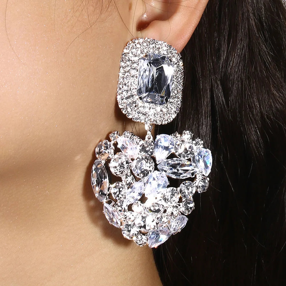 Stonefans Shiny Rhinestone Heart Dangle Earrings Luxury for Women Fashion Jewelry Square Earrings Statement 2024 Designer Y2k