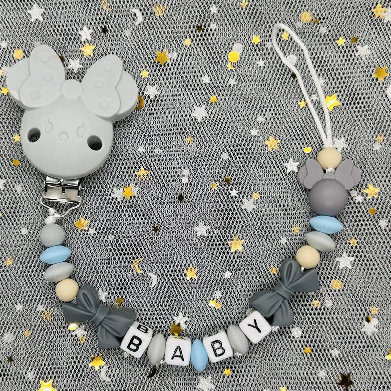 Free Handmade Personalized Name Baby Pacifier Clips Chains Silicone Beads Teether Teething Toys Dummy Holder Pacifier Chain Gift