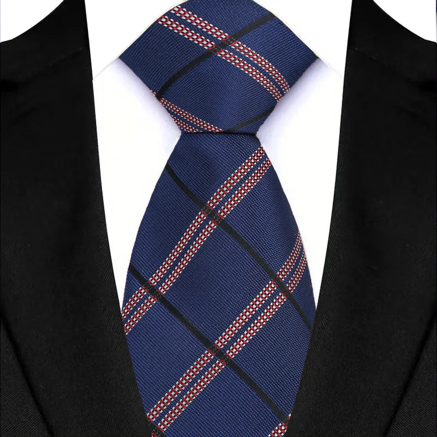 New Design Plaid & Checks 8cm Tie Red Blue Jacqurd Weave Neckties For Men Business Wedding Cravat Accessories Neck Ties Gifts
