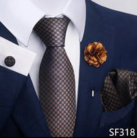 Hot Sale Luxury 8 cm Blue Floral Ties Pocket Square Cufflinks Brooch Set For Man Suit Accessories Holiday Gift Fit Formal Party