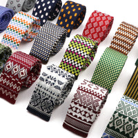 Novelty Chic Knitted Ties For Men Women Red Green Grey Woven Necktie Plaid Geometric Pattern Skinny Slim Narrow Winter Cravat
