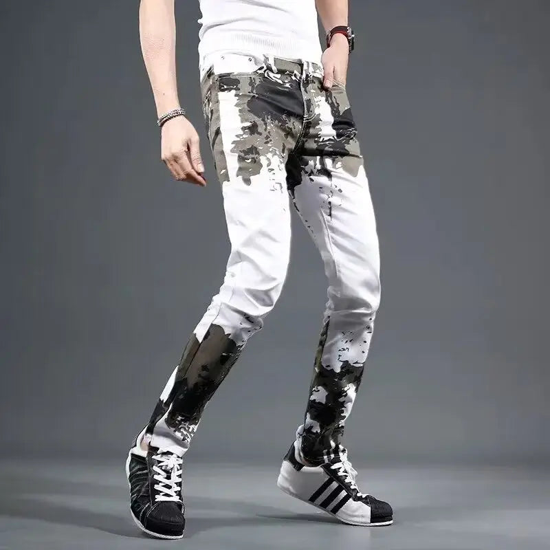 Jeans for Men Trousers White Skinny Slim Fit Man Cowboy Pants Tight Pipe Designer Stacked Japanese Street Style Aesthetic Goth