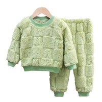New Autumn and Winter Flange Pajamas Suits Children's Long Sleeve Top+Trousers Sets Plus Velvet Thick Home Wear 1-6 Years Old