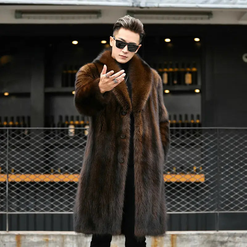 Mink Coat Men's Mid-length Whole Mink Autumn and Winter New Large Size Plus Velvet Thickening Imitation Raccoon Fur Men Clothing